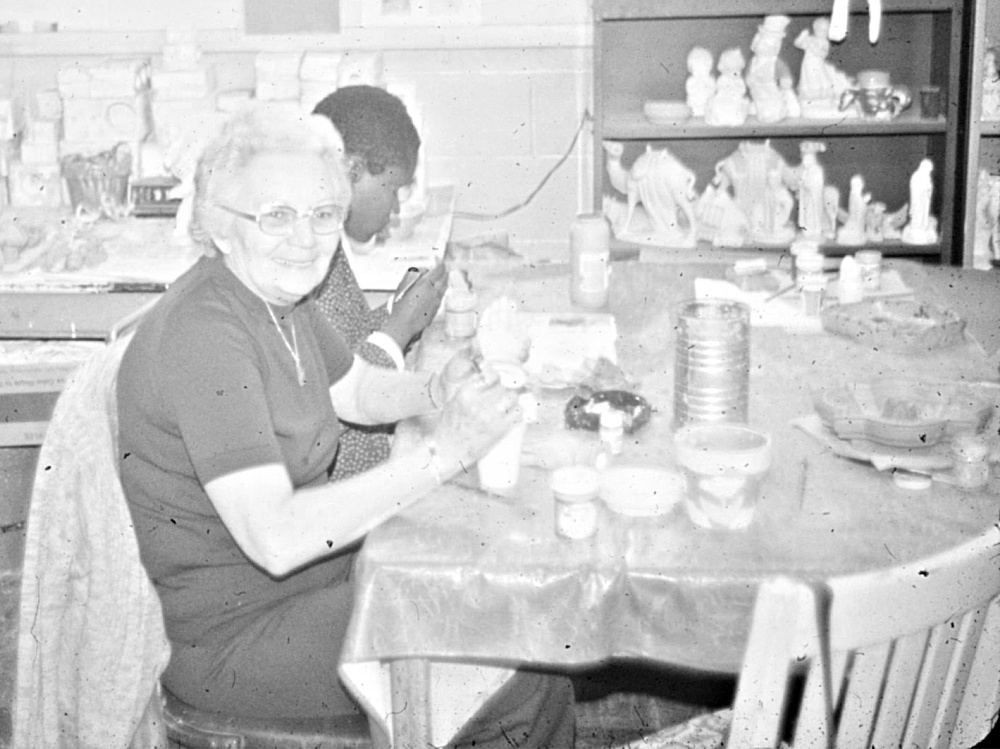 Participants work in the craft room